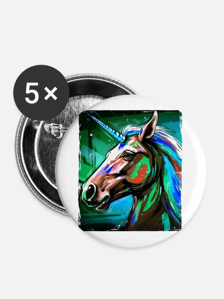 Einhorn Porträt - Buttons groß 56 mm (5er Pack) - Weiß