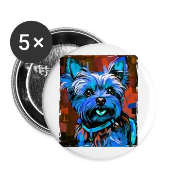 Yorkshire Terrier Hund Porträt - Buttons groß 56 mm (5er Pack) - Weiß - Vorne