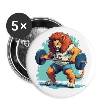 Lion body builder no pain no gain - Lot de 5 grands badges (56 mm) - blanc - Devant