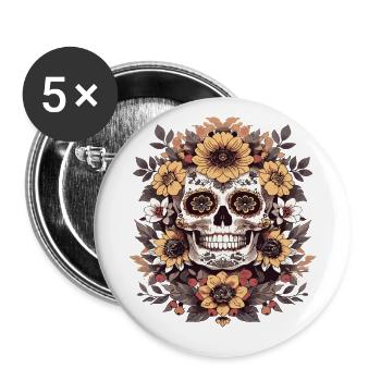 A skull surrounded by colorful flowers - Buttons large 2.2''/56 mm (5-pack) - white - Front
