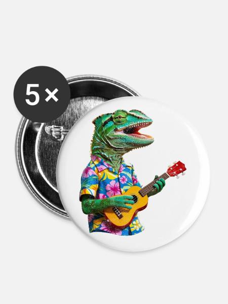 Chamäleon spielt Ukulele - Buttons groß 56 mm (5er Pack) - Weiß