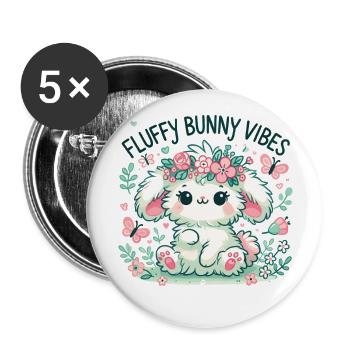 Fluffy Bunny Vibes – Cute Easter Bunny Shirt - Buttons large 2.2''/56 mm (5-pack) - white - Front