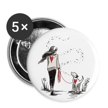 Bandeau de cœur entre l’homme et le chien - Lot de 5 grands badges (56 mm) - blanc - Devant