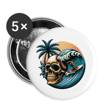 Surfing Surfer skull - Buttons large 2.2''/56 mm (5-pack) - white - Front