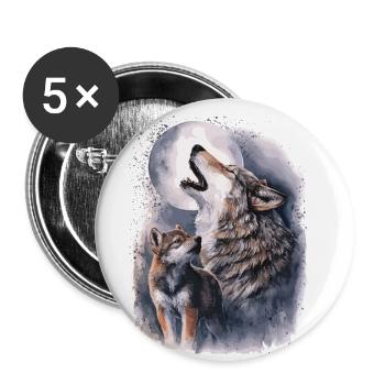 Loups et pleine lune – Nature sauvage mystique - Lot de 5 grands badges (56 mm) - blanc - Devant