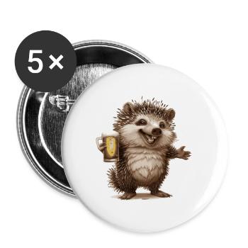 Hérisson Bière Drôle - Lot de 5 grands badges (56 mm) - blanc - Devant