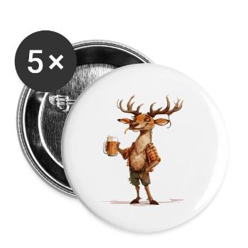 Hirsch Bier Lustig - Buttons groß 56 mm (5er Pack) - Weiß - Vorne
