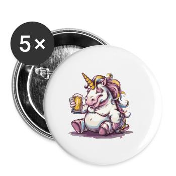 Einhorn Bier Lustig - Buttons groß 56 mm (5er Pack) - Weiß - Vorne