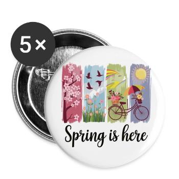Magie printanière – Fleurs, cyclisme et nature - Lot de 5 grands badges (56 mm) - blanc - Devant