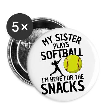 Lustiger Softball Spruch Geschwister - Buttons groß 56 mm (5er Pack) - Weiß - Vorne