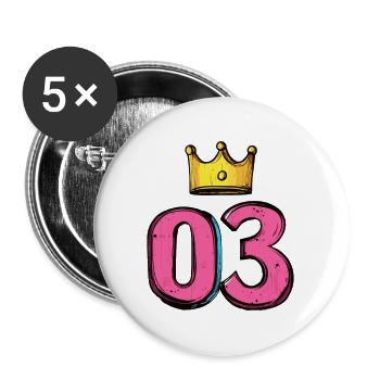 Couronne à 3 chiffres - Lot de 5 grands badges (56 mm) - blanc - Devant