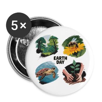 Environmental Protection T-Shirt – Earth Day Motif - Buttons large 2.2''/56 mm (5-pack) - white - Front