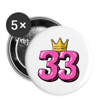 33 Zahl Krone - Buttons groß 56 mm (5er Pack) - Weiß - Vorne
