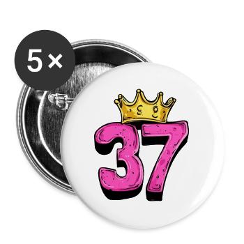 37 Nombre Couronne - Lot de 5 grands badges (56 mm) - blanc - Devant