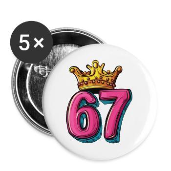 67 Zahl Krone - Buttons groß 56 mm (5er Pack) - Weiß - Vorne