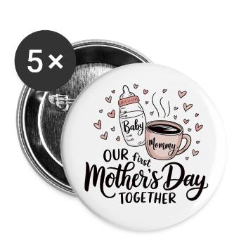 Notre première chemise pour la fête des mères Biberon & Café - Lot de 5 grands badges (56 mm) - blanc - Devant