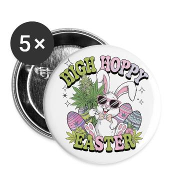 Funny Easter Bunny with Weed – High Hoppy Easter - Buttons large 2.2''/56 mm (5-pack) - white - Front