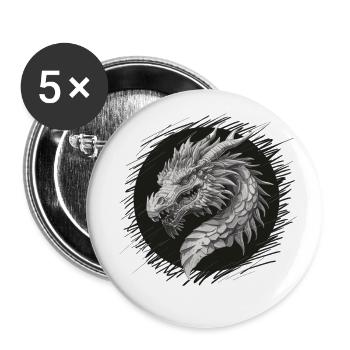 Dragon head in focus - Buttons large 2.2''/56 mm (5-pack) - white - Front