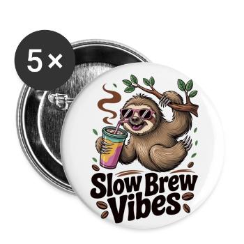 Slow Brew – Faultier-Style - Buttons groß 56 mm (5er Pack) - Weiß - Vorne