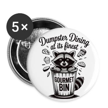 Waschbär im Feinschmecker-Modus - Buttons groß 56 mm (5er Pack) - Weiß - Vorne