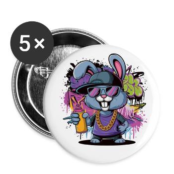 Graffiti bunny with style - Buttons large 2.2''/56 mm (5-pack) - white - Front
