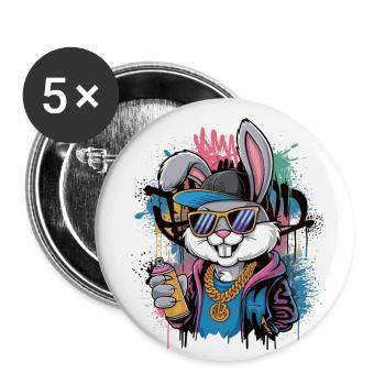 Hip-Hop Bunny Street Design - Lot de 5 grands badges (56 mm) - blanc - Devant