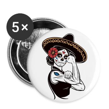 Calavera Fille au Sombrero - Lot de 5 grands badges (56 mm) - blanc - Devant