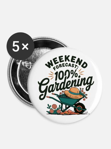 Gartenliebe pur – Wochenend-Style - Buttons groß 56 mm (5er Pack) - Weiß