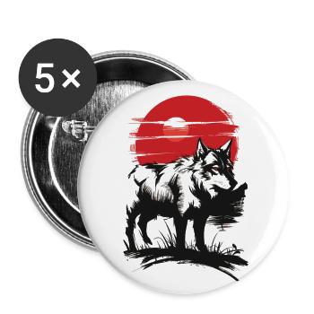 Mystischer Wolf bei Sonnenuntergang - Buttons groß 56 mm (5er Pack) - Weiß - Vorne
