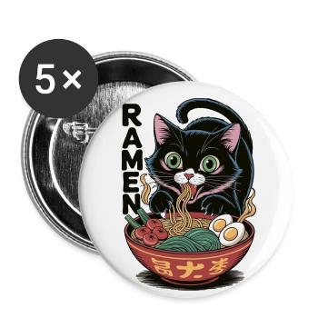 Ramen Katze mit großen Augen - Buttons groß 56 mm (5er Pack) - Weiß - Vorne