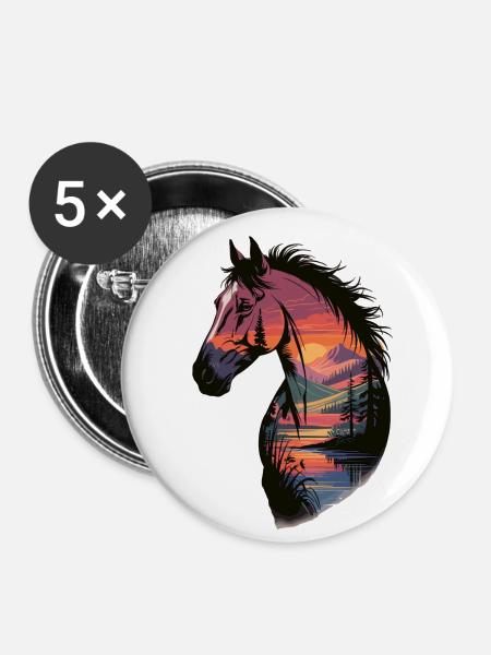 Wildpferd Landschaftskunst - Buttons groß 56 mm (5er Pack) - Weiß