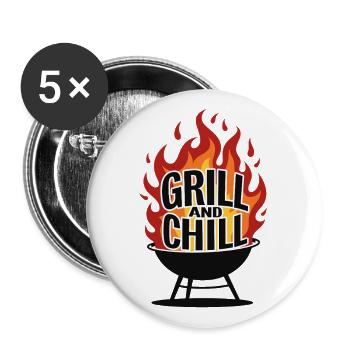 Grillen & Chillen Grill-Logo Grill and Chill - Buttons groß 56 mm (5er Pack) - Weiß - Vorne