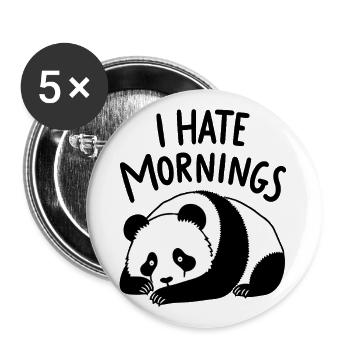 Panda I Hate Mornings Spruch - Buttons groß 56 mm (5er Pack) - Weiß - Vorne