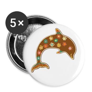 Niedlicher Lebkuchen Delphin Weihnachten Xmas Deko - Buttons groß 56 mm (5er Pack) - Weiß - Vorne