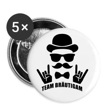 Team Bräutigam - JGA - Hipster - JGA Crew - Buttons groß 56 mm (5er Pack) - Weiß - Vorne
