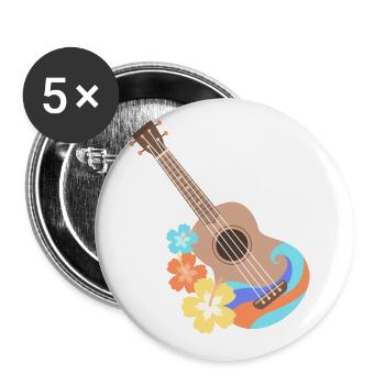 Brown wave pattern ukulele with Hibiscus flowers - Buttons large 2.2''/56 mm (5-pack) - white - Front