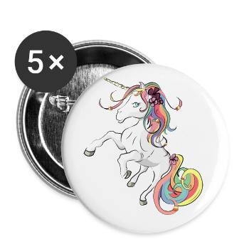 Licorne - unicorn - Lot de 5 grands badges (56 mm) - blanc - Devant