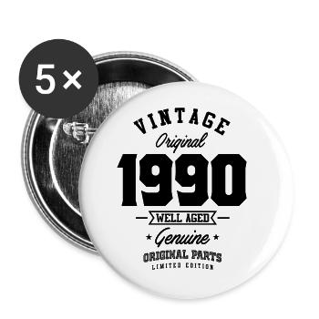 Jahrgang 1990 Geboren 1990 Retro Geburtstag - Buttons groß 56 mm (5er Pack) - Weiß - Vorne