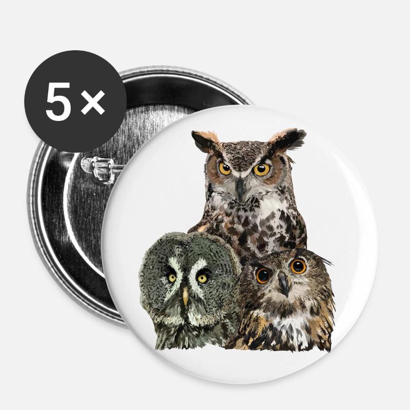 Owls - Buttons large 2.2''/56 mm (5-pack) - white