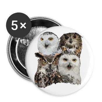 Eulen - Buttons groß 56 mm (5er Pack) - Weiß - Vorne