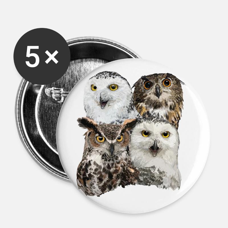 Owls - Buttons large 2.2''/56 mm (5-pack) - white