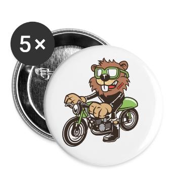 Hamster Motorrad - Buttons groß 56 mm (5er Pack) - Weiß - Vorne