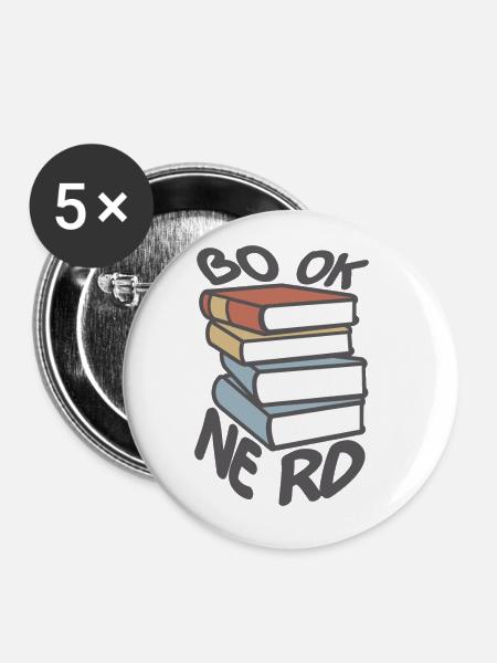 Book Nerd Bücherstapel - Buttons groß 56 mm (5er Pack) - Weiß