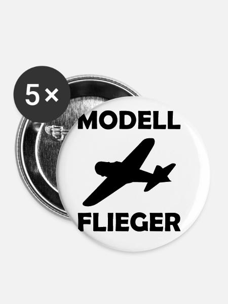 Modellflieger Flugzeug - Buttons groß 56 mm (5er Pack) - Weiß