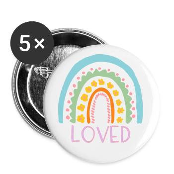 Loved - Rainbow - Buttons large 2.2''/56 mm (5-pack) - white - Front