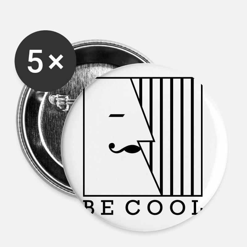 BE COOL - Vintage Mustache Face 1 - Buttons large 2.2''/56 mm (5-pack) - white