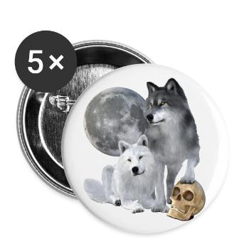 Wolves, white, grey, moon, skull - Buttons large 2.2''/56 mm (5-pack) - white - Front