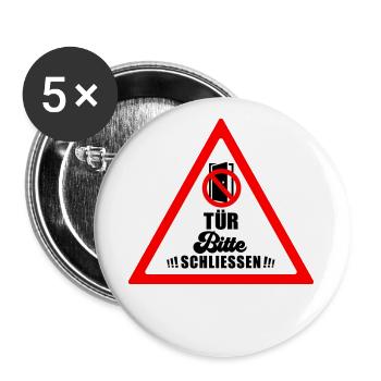 Tür schließen bitte | Farbe änderbar - Buttons groß 56 mm (5er Pack) - Weiß - Vorne
