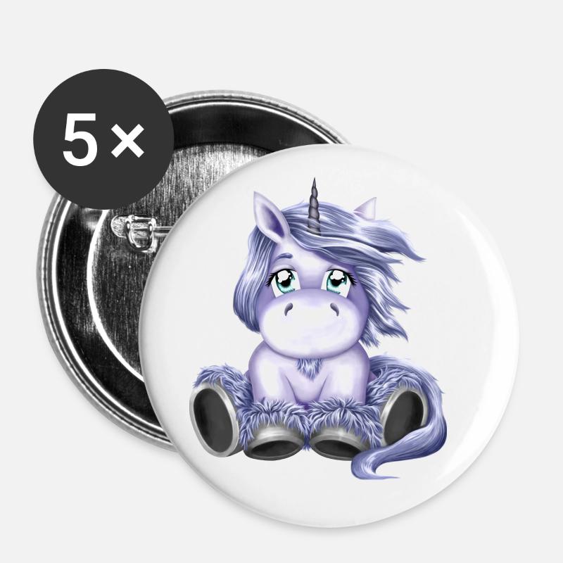 Lila Einhorn Fohlen süßes Pony - Buttons groß 56 mm (5er Pack) - Weiß