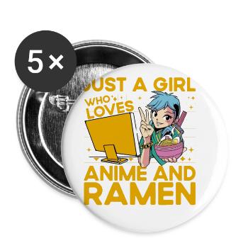 Just a Girl who loves Anime and Ramen - Buttons large 2.2''/56 mm (5-pack) - white - Front